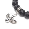 Natural Lava Rock Round Beaded Stretch Bracelet with Alloy Fairy Charm BJEW-JB08884-5