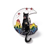 Rainbow Color Pride Flat Moon with Cat Enamel Pin JEWB-G019-14P-1