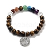 Natural Tiger Eye Round Beaded Chakra Stretch Bracelets BJEW-K251-01E-2