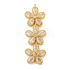 Brass Pave Clear Cubic Zirconia Three Flower Links Connector Charms KK-P277-51G-1