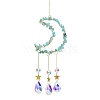 Wire Wrapped Synthetic Turquoise Chips & Metal Moon Hanging Ornaments PW-WG13974-04-1