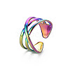 Rainbow Color 304 Stainless Steel Criss Cross Cuff Ring RJEW-N038-036M-3