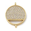 Rack Plating Brass Micro Pave Clear Cubic Zirconia Flat Round Connector Charms KK-A234-074G-1