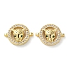 Rack Plating Brass Micro Pave Cubic Zirconia Flat Round with Leopard Connector Charm KK-C084-09G-1