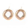 Brass Micro Pave Clear Cubic Zirconia Stud Earrings Findings KK-T062-75G-NF-1