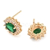 Rack Plating Brass Clear Cubic Zirconia & Glass Stud Earrings EJEW-M090-11G-01-2