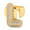 Brass Micro Pave Clear Cubic Zirconia Letter Open Cuff Ring for Women RJEW-M173-01G-L-2