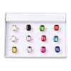 304 Stainless Steel with Glass Cuff Rings for Women RJEW-K309-41D-4