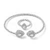 Teardrop Brass Micro Pave Cubic Zirconia Cuff Bangles & Rings Sets for Women SJEW-R002-04P-01-4