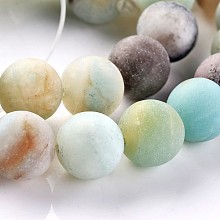 Frosted Natural Flower Amazonite Round Beads Strands G-E330-8mm-01