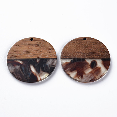 Transparent Resin & Walnut Wood Pendants X-RESI-T035-35E-1