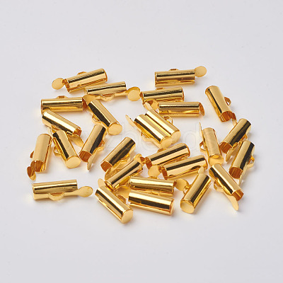 Brass Slide On End Clasp Tubes KK-P031-13G-1