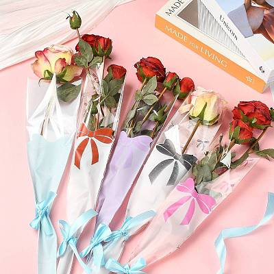 Bowknot Print Transparent PE Cone Flower Sleeves ABAG-FZC0002-001F-1