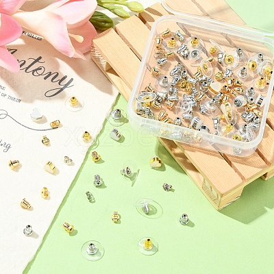 142Pcs 8 Style Brass & Silicone Earring Nuts KK-YW0001-43-1