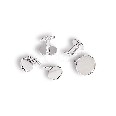 Flat Round Brass Cuff Settings KK-PH0001-14-1