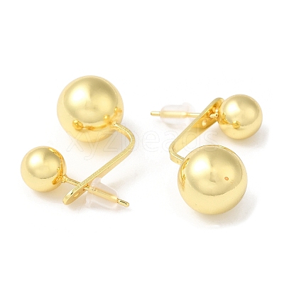 Rack Plating Brass Round Ball Front Back Stud Earrings X-EJEW-Q766-01G-1
