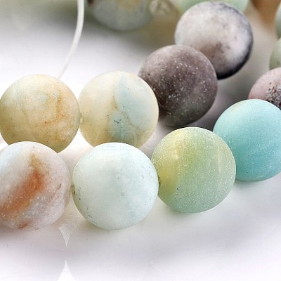 Frosted Natural Flower Amazonite Round Beads Strands G-E330-8mm-01-1