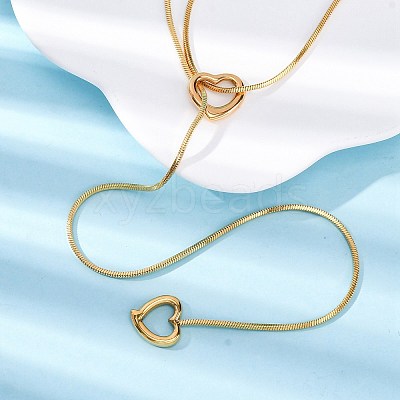 304 Stainless Steel Heart Pendant Y Pendant Necklaces NJEW-U026-05G-1