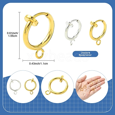 12Pcs 2 Colors Brass Clip-on Hoop Earring Findings KK-FS0001-48-1