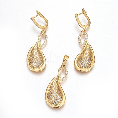 Brass Micro Pave Cubic Zirconia Jewelry Sets SJEW-F189-03G-1