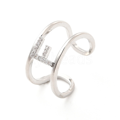 Clear Cubic Zirconia Initial Letter Open Cuff Ring RJEW-A012-01P-F-1