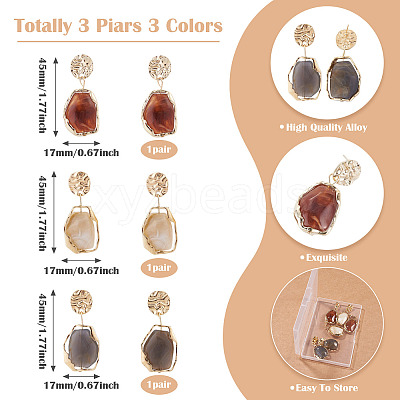 3 Piars 3 Colors Oval with Flat Round Alloy Resin Dangle Stud Earrings EJEW-TA0001-84-1
