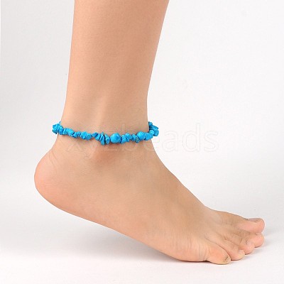 Mixed Gemstone Chips Beaded Anklets AJEW-AN00063-1