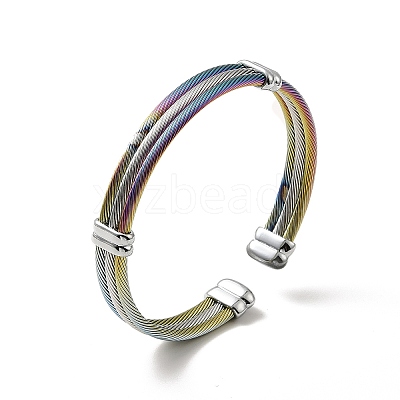 304 Stainless Steel Triple Layer Twist Rope Open Cuff Bangle for Women BJEW-P283-09M-1