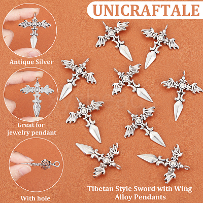 30Pcs Tibetan Style Sword with Wing Alloy Pendants TIBEP-UN0001-08-1