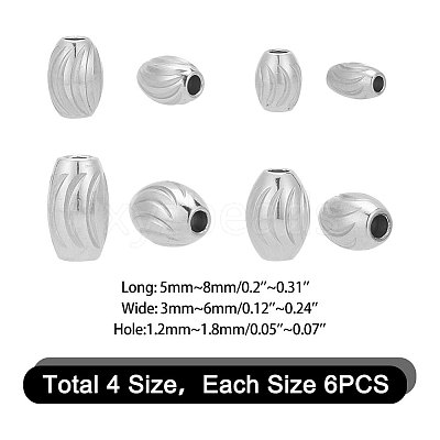 24Pcs 4 Styles 201 Stainless Steel Beads STAS-AR0001-56-1