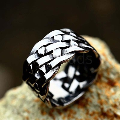 Knitted Textured 304 Stainless Steel Finger Rings FS-WG9203F-12-1