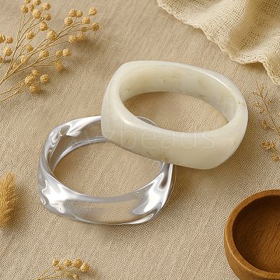 2Pcs 2 Colors Imitation Marble Acrylic Bangle for Women BJEW-HY0002-04B-1