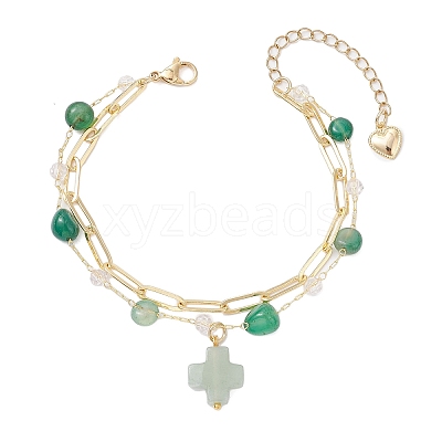 3Pcs Natural Morganite & Green Agate & Labradorite Beads Multi-layered Bracelets BJEW-JB12217-1
