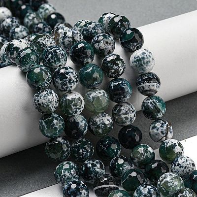 Faceted Natural Fire Crackle Agate Beads Strands G-F447-12mm-N11-1