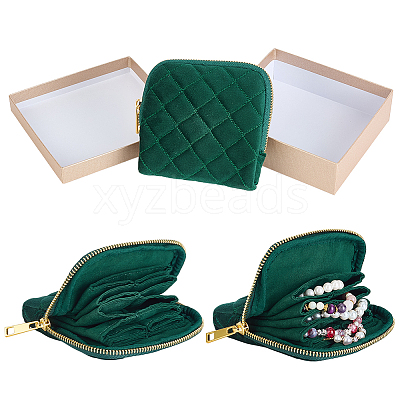 Rhombus Textured Velvet Jewelry Storage Zipper Pouches for Earrings Rings Bracelets Necklaces ABAG-WH0085-012E-1