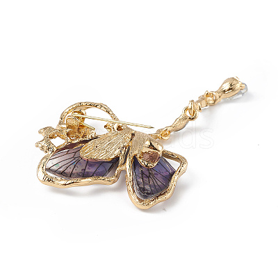 Resin Butterfly Brooch Pin with Crystal Rhinestone X-JEWB-P016-05KCG-01-1