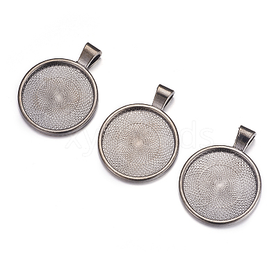 Flat Round Alloy Pendant Cabochon Settings LS-PALLOY-A15654-B-1