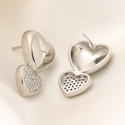 Rack Plating Heart Brass Micro Pave Clear Cubic Zirconia Stud Earrings EJEW-H143-26P-1