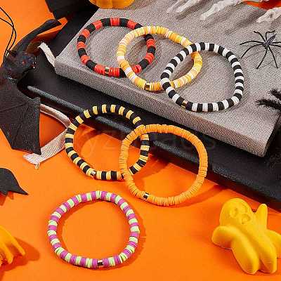 Handmade Polymer Clay Heishi Beads Stretch Bracelets Sets BJEW-JB05902-10-1