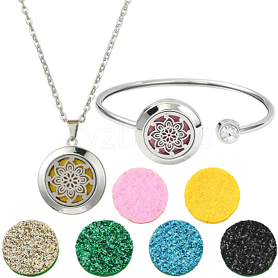 1Pc Stainless Steel Open Cuff Bangles & 1Pc Stainless Steel Pendant Neclace AJEW-SC0004-06B-1