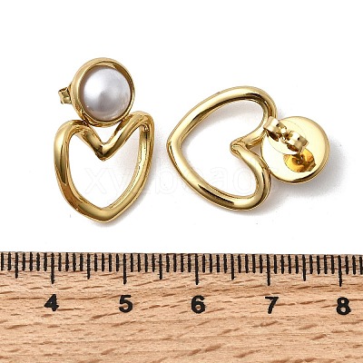 201 Stainless Steel ABS Plastic Pearl Stud Earrings EJEW-Z151-13G-01-1