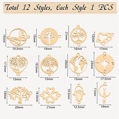 12Pcs 12 Styles 201 & 304 Stainless Steel Connector Charms STAS-SZ0002-57-1