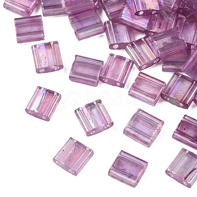 Plating 2-Hole Transparent Glass Seed Beads SEED-N004-008-1