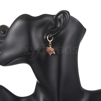 Maple Leaf Brass Micro Pave Cubic Zirconia Leverback Earrings EJEW-JE06916-01-1