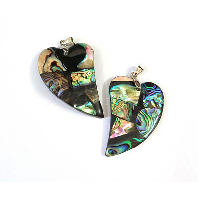 Brass Paua Shell Heart Big Pendants SSHEL-F0006-53-1