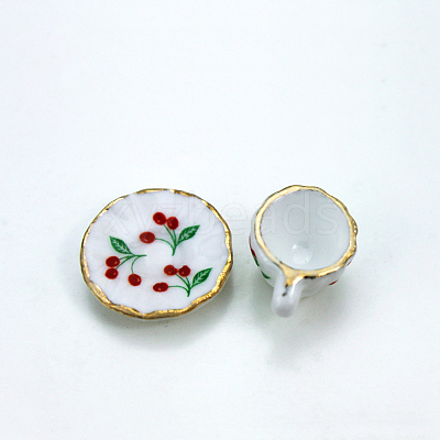 2Pcs Cherry Pattern Mini Porcelain Teacup & Saucer Set BOTT-PW0001-209-1