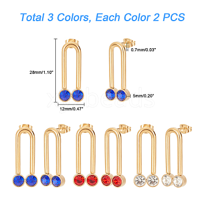 6Pcs 3 Color U Shape Rhinestone Dangle Stud Earrings for Girl Women STAS-UN0030-18-1