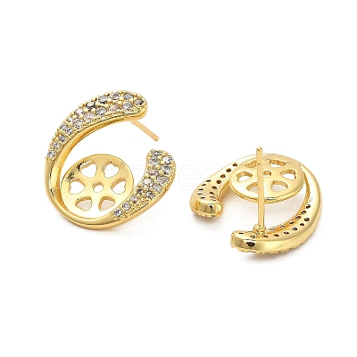 U-Shaped Brass Micro Pave Clear Cubic Zirconia Stud Earring Findings KK-D102-10G-1