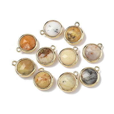 Natural Yellow Opal Faceted Flat Round Charms G-U028-03G-11-1