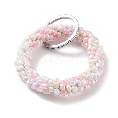 Glass Beaded Bracelet Wrist Keychain AJEW-Z018-01D-1
